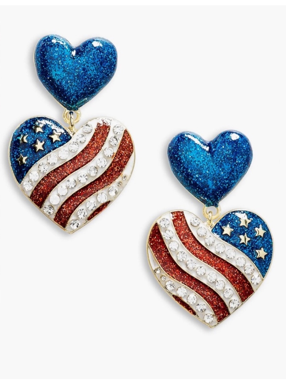 Baublebar American Flag Double Heart Drop Earrings
